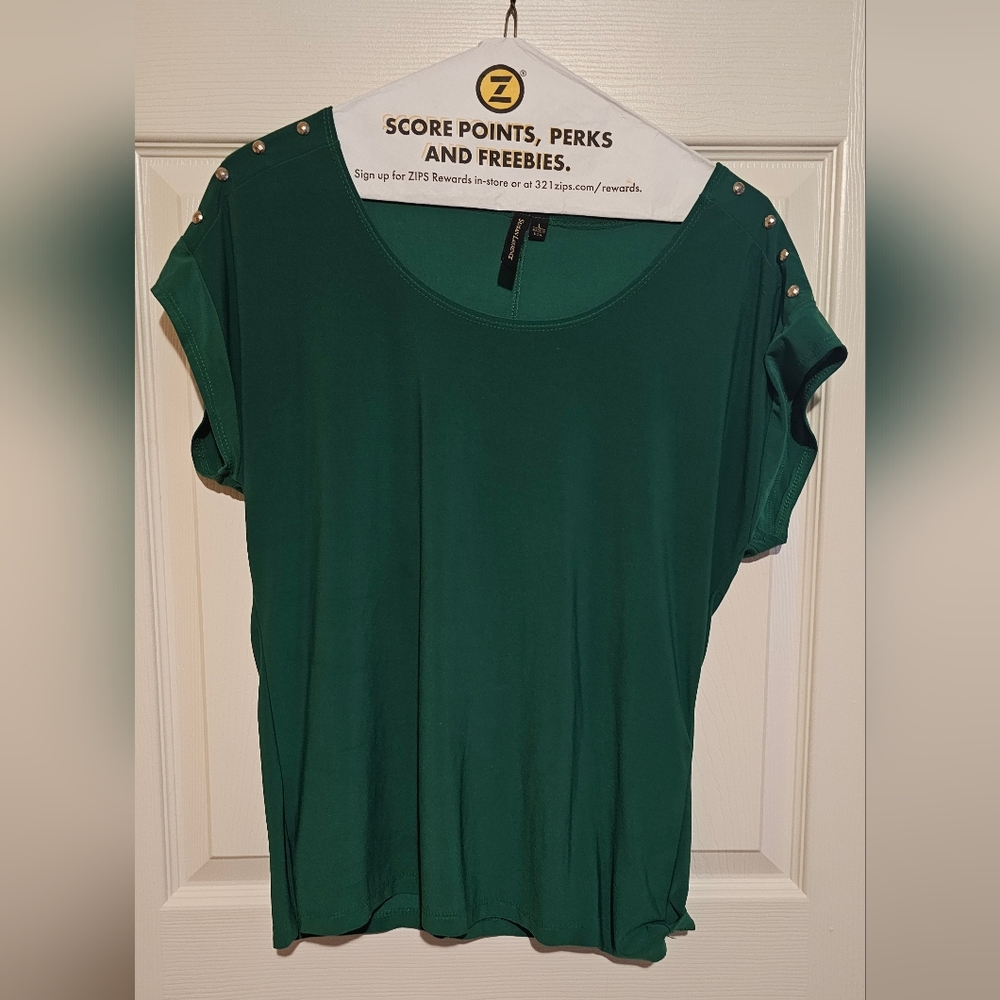 Susan Lawrence Green Women's Top with Studded Shoulders Sz L